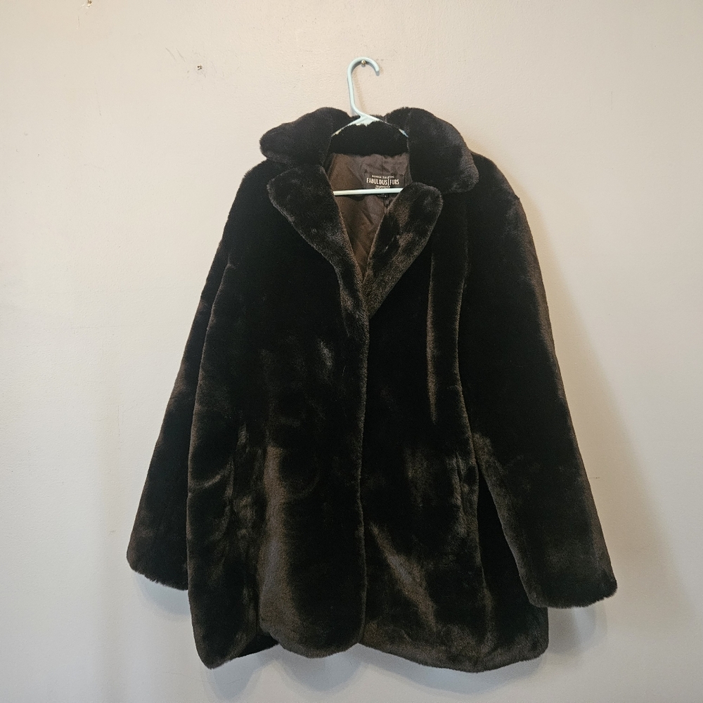New 2X Coat Mink Faux Fur Hook Front Dark Chocolate Brown Mob Wife Chic Nwt - Picture 2 of 4